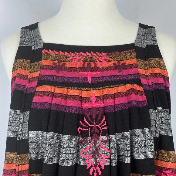 Free People Black Combo Stripe Embroidered Tank Shirt Size XS - Picture 2 of 14